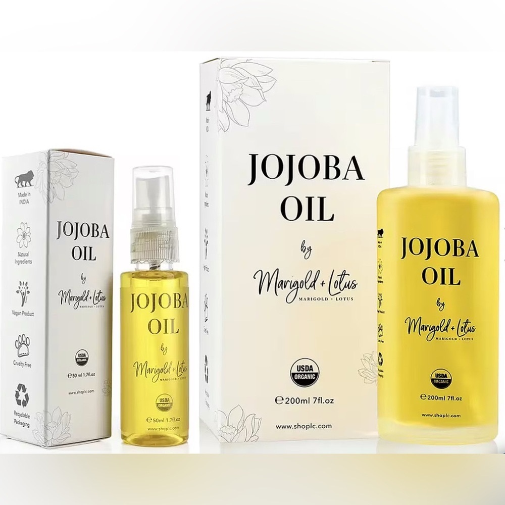 NEW! MARIGOLD + LOTUS Cold Pressed Natural Jojoba Oil 7fl.oz and Travel Size